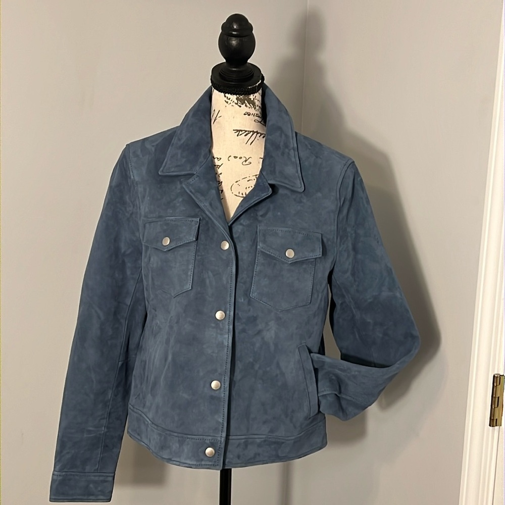 The KOOPLES Blue Suede Leather Biker Jacket. NWT size 3 EUR (US 8)